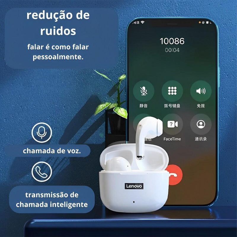 Fone de Ouvido Bluetooth Lenovo LP40 com Som Estéreo e Controle Touch