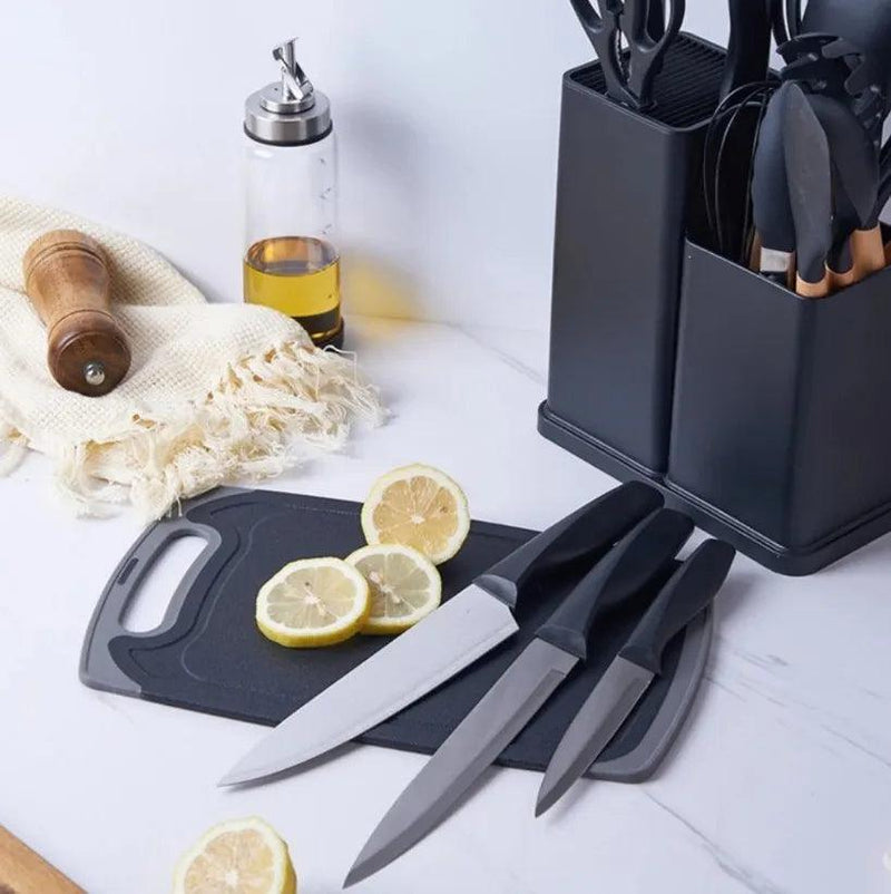 Kit Completo 19 Peças Utensílios de Silicone e Aço Inoxidável para Cozinha