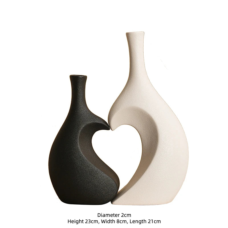 Vaso Oco em Forma de Coração Elegance-0198-OutletMup-Branco e Preto-OutletMup