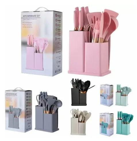 Kit Completo 19 Peças Utensílios de Silicone e Aço Inoxidável para Cozinha