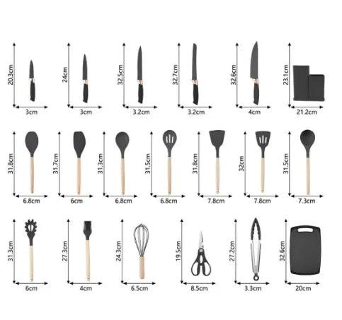 Kit Completo 19 Peças Utensílios de Silicone e Aço Inoxidável para Cozinha