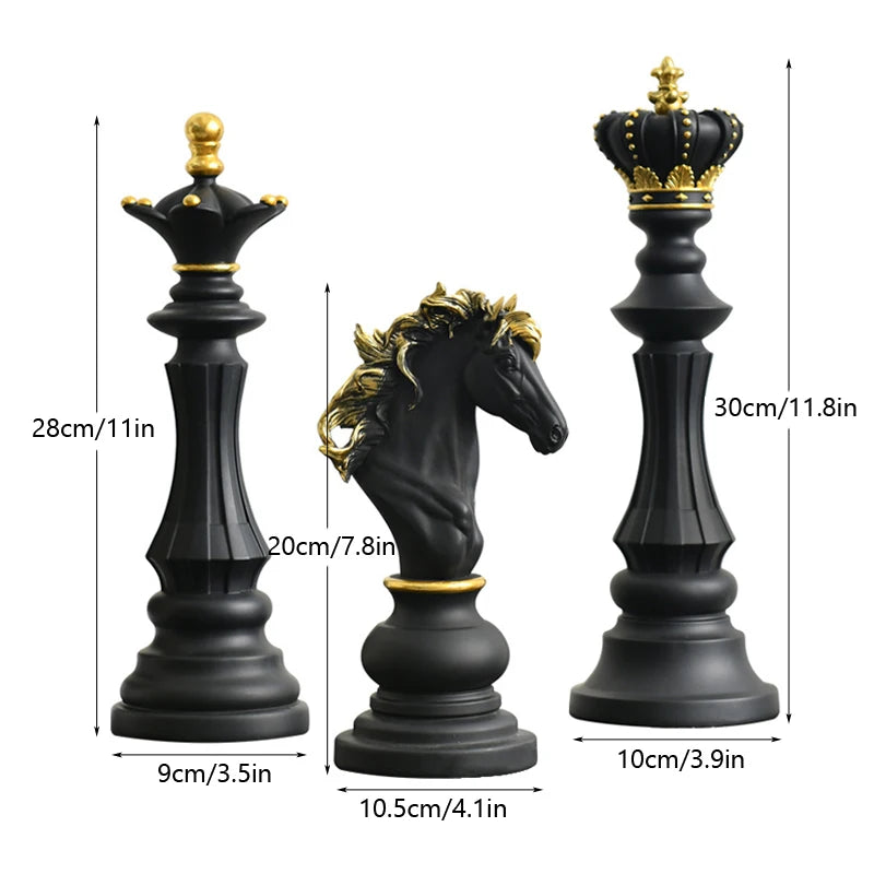 Estátuas Decorativas de Xadrez Elegance-0174-OutletMup-Preto-OutletMup