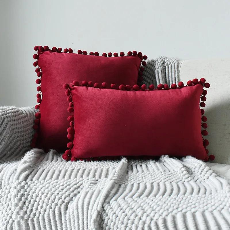 Capa de Almofada de Veludo com Bolinhas Mup-0023-OutletMup-Vermelho Vinho-OutletMup