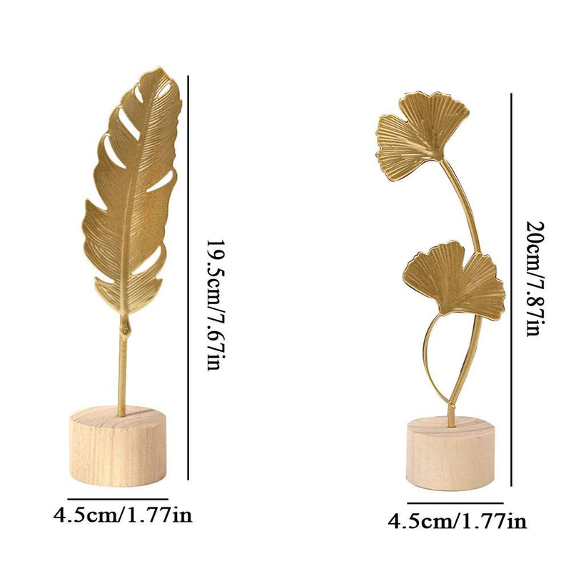 Escultura de Folha de Ginkgo em Ouro Nórdico para Decoração Elegante