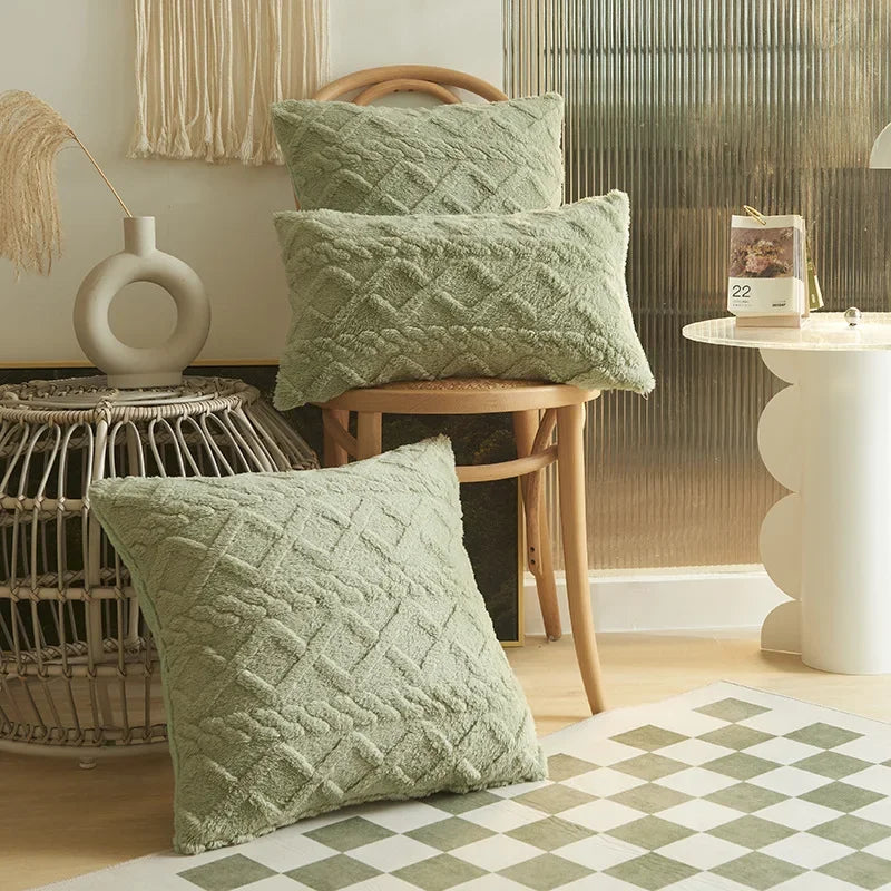 Capas de Almofada Geométricas em Jacquard-0195-OutletMup-Verde-30cmx50cm-OutletMup