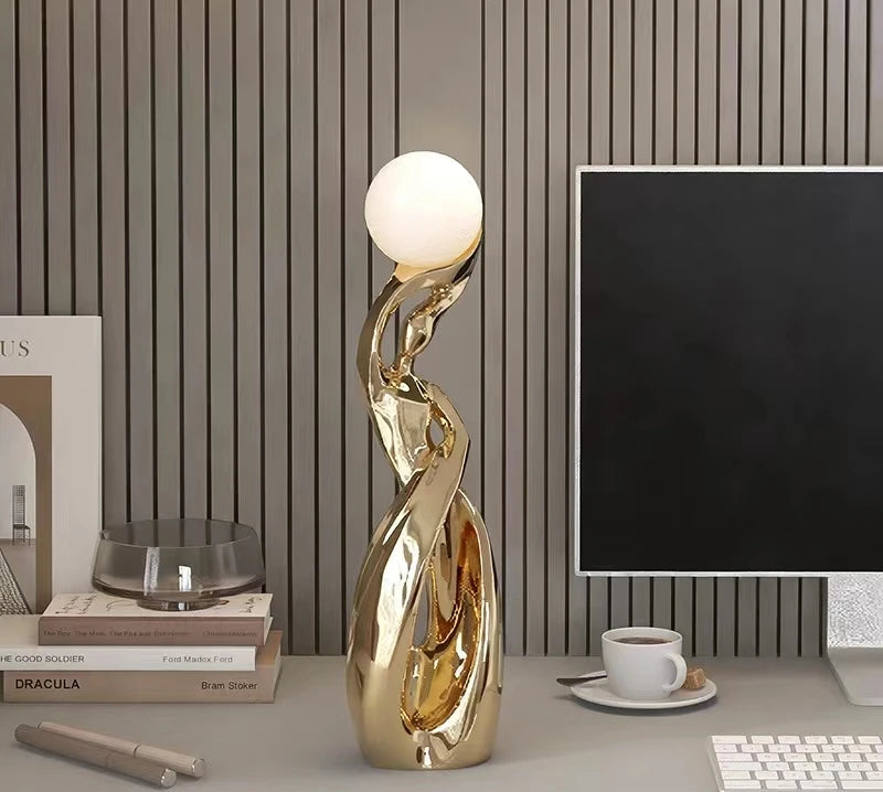 Escultura Decorativa Luminosa em Resina Elegance-0168-OutletMup-Dourado-OutletMup