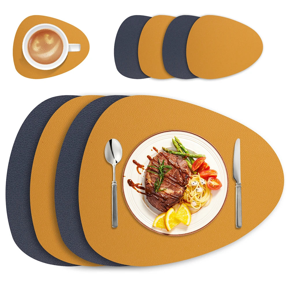 Jogo Americano em Couro Signature-0185-OutletMup-Azul e Amarelo-4x Unidades-OutletMup