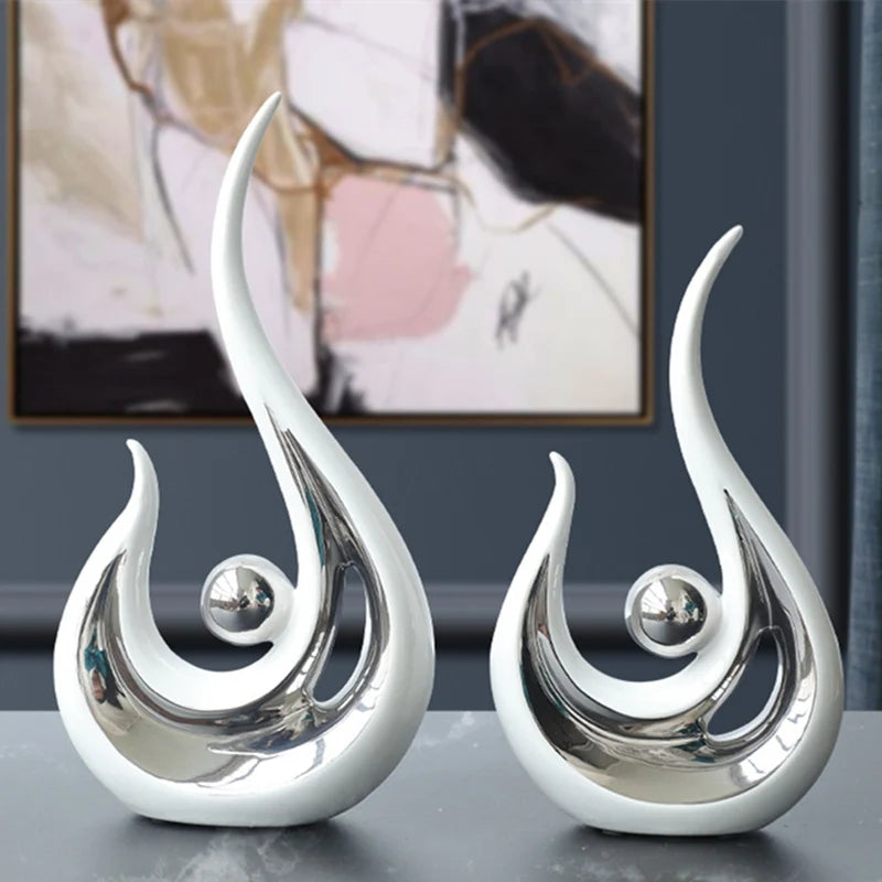 Escultura Abstrata de Cerâmica Elegance-0167-OutletMup-OutletMup
