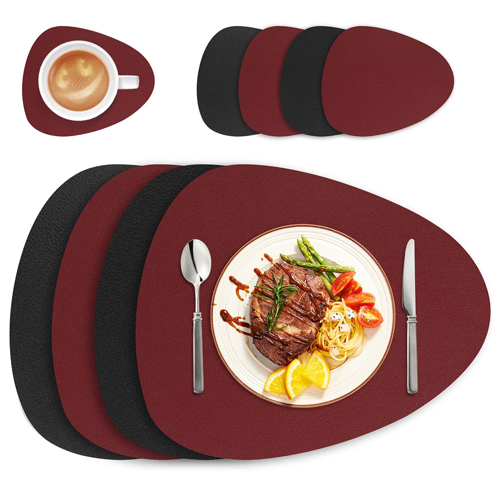 Jogo Americano em Couro Signature-0185-OutletMup-Vermelho e Preto-4x Unidades-OutletMup