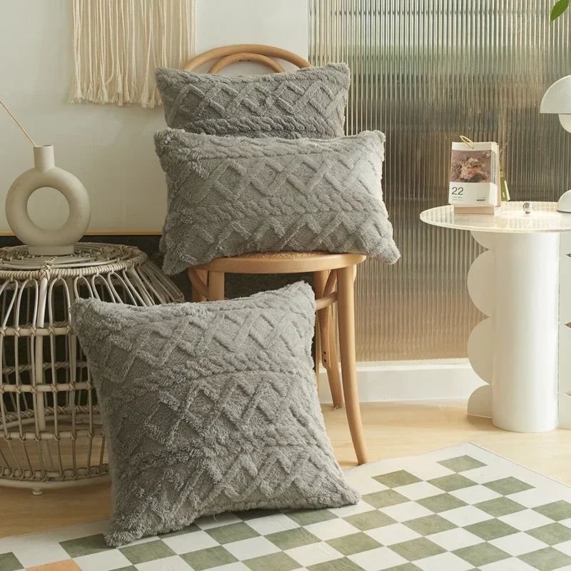 Capas de Almofada Geométricas em Jacquard-0195-OutletMup-Cinza-30cmx50cm-OutletMup