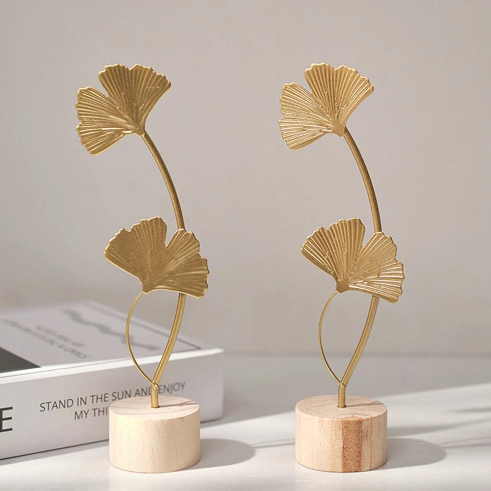 Escultura de Folha de Ginkgo em Ouro Nórdico para Decoração Elegante Mup-0043-OutletMup-OutletMup
