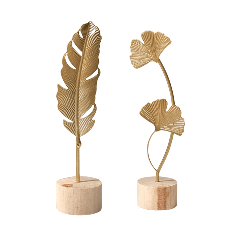 Escultura de Folha de Ginkgo em Ouro Nórdico para Decoração Elegante